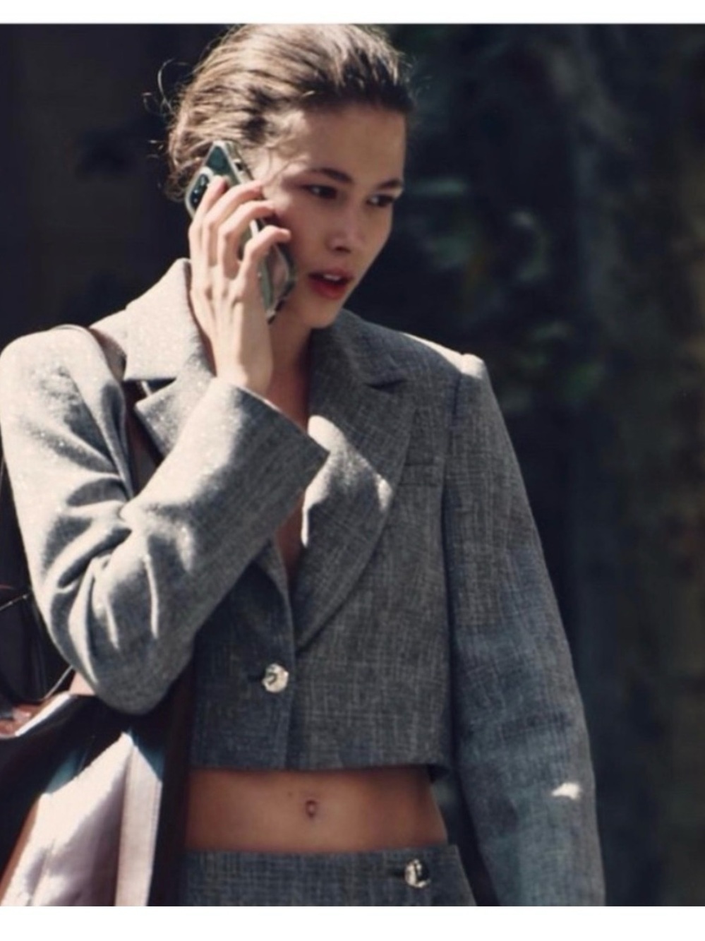 ZARA Cropped Gray Tweed Blazer Jacket